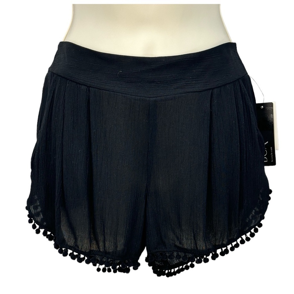 BCX Women's 100% Rayon Tassel Trim Shorts - Black